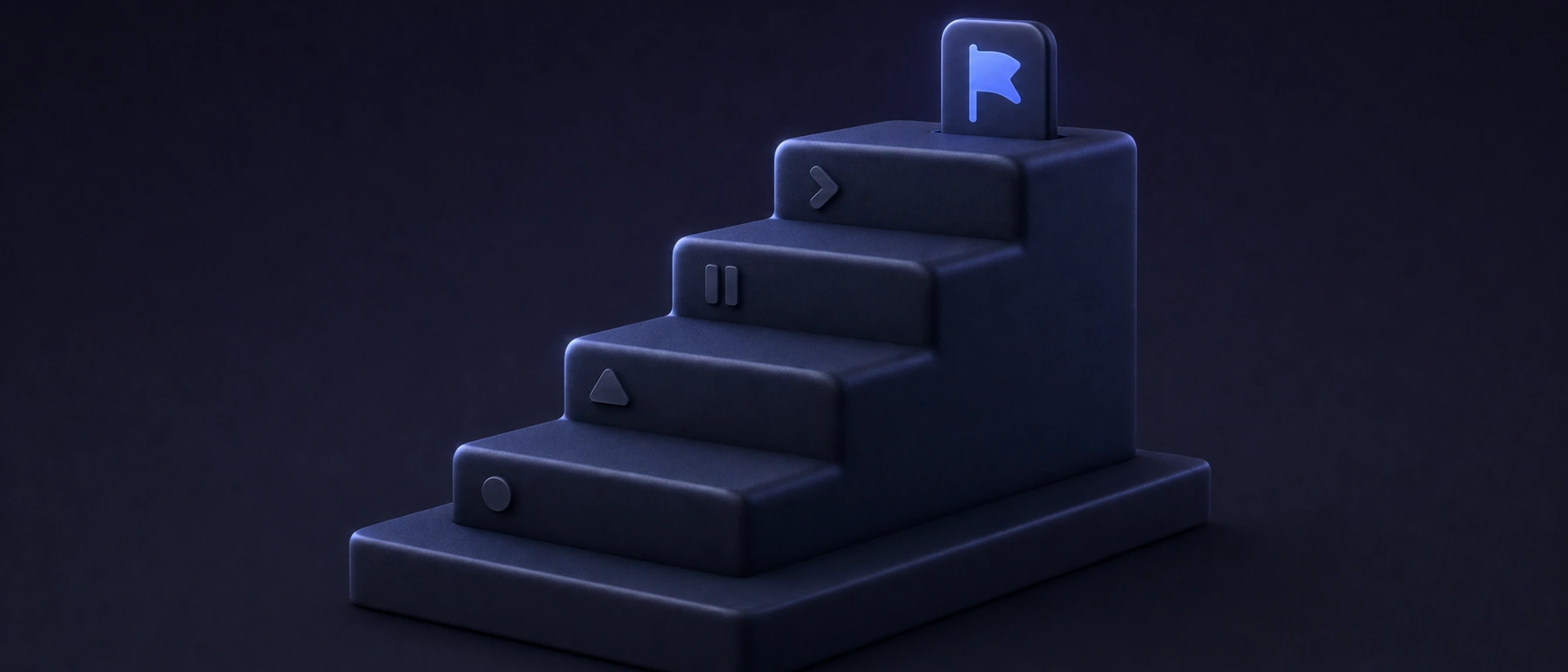Escalera azul marino sobre un pedestal con una pequeña bandera arriba que brilla en azul