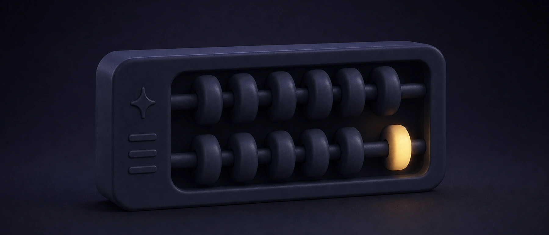 Matte navy abacus with rounded beads, the last bead glowing soft amber