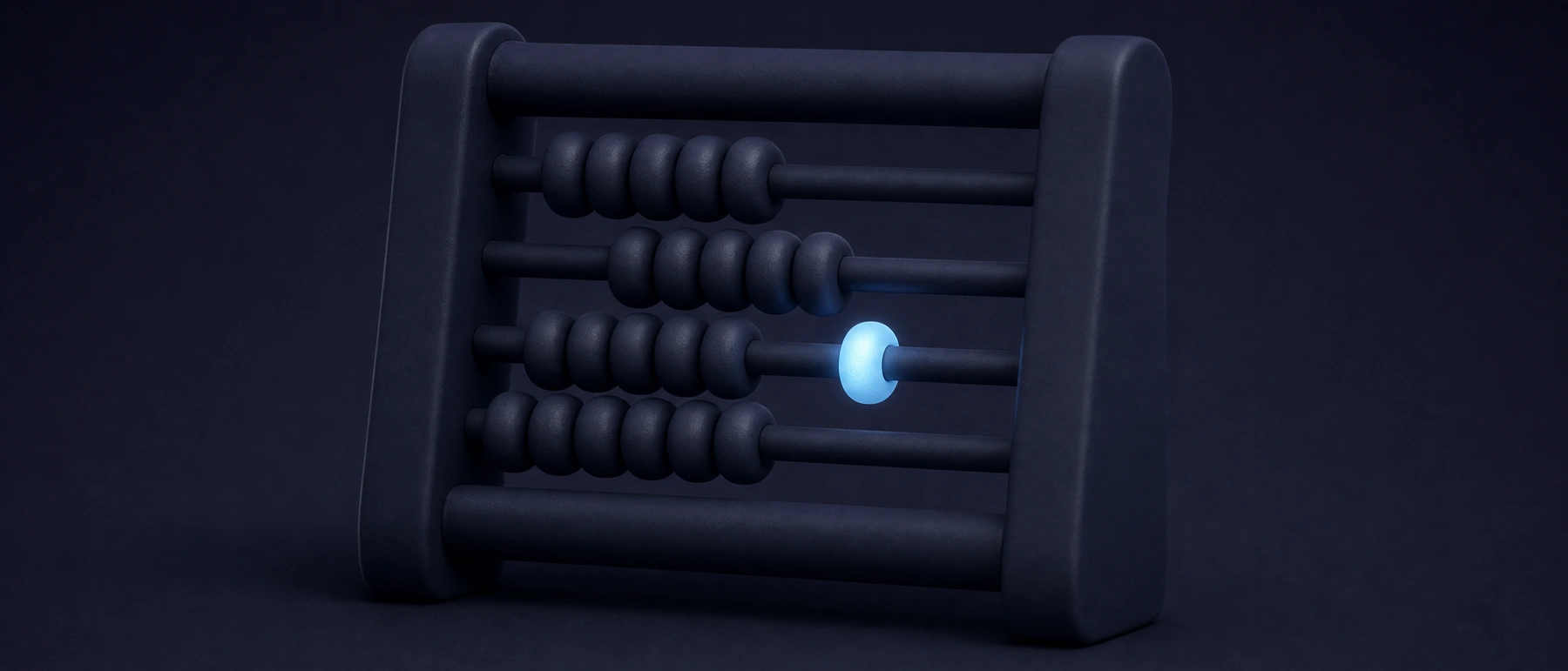 Ábaco azul oscuro con una sola cuenta iluminada en azul claro, para preparar Matemáticas II de la PAU