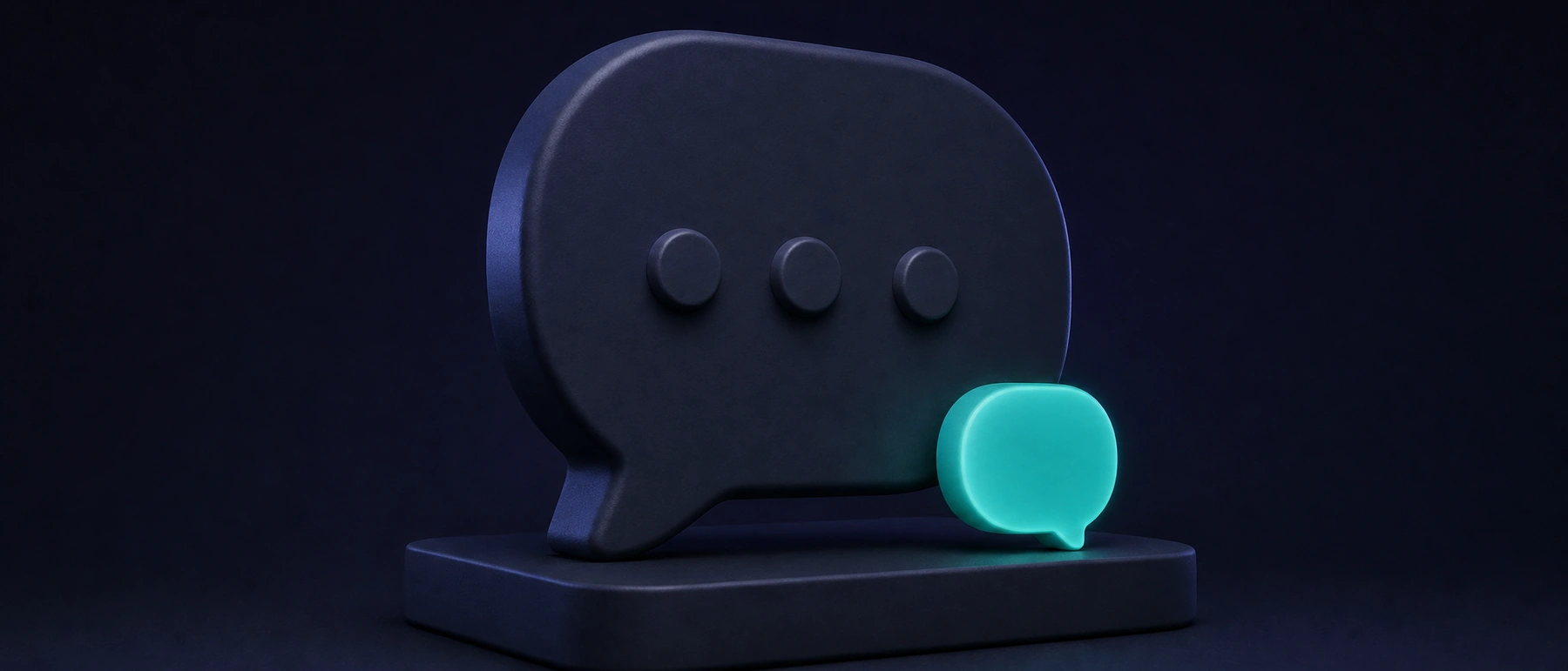 Bocadillo de diálogo azul marino sobre una base con un bocadillo pequeño turquesa luminoso, para el inglés de la PAU